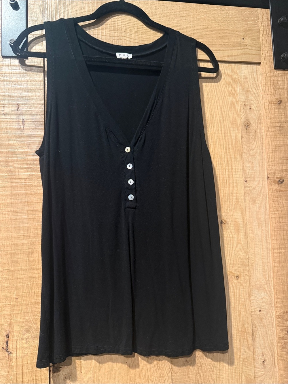 POL Black V-Neck Button Front Tank Top